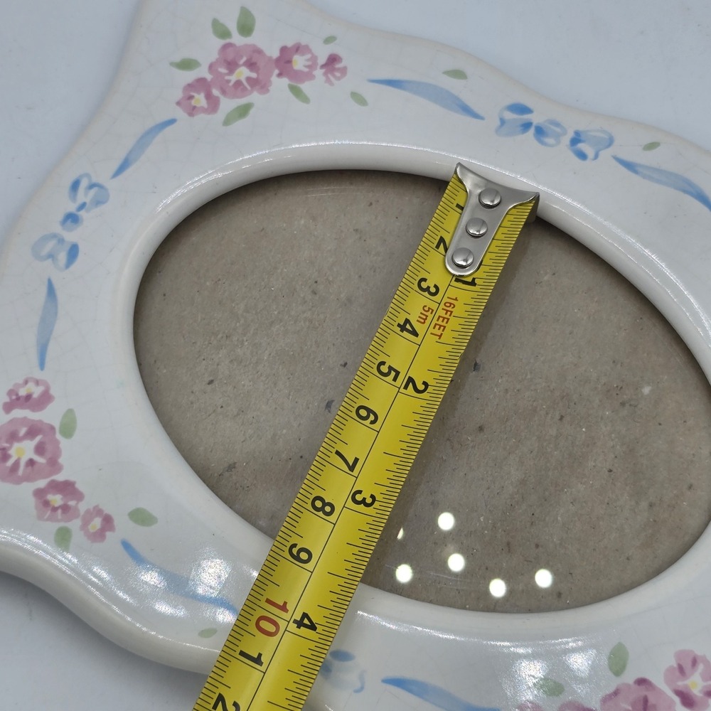Ceramic Photo Frame Pink Tea Roses Simple Oval Display Cottagecore Vtg Granny - Picture 14 of 14